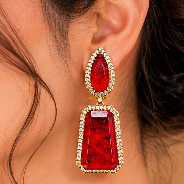 Victorian Ruby Red Doublet Stone Statement Earrings with AAA Quality AD