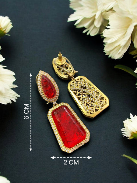 Victorian Ruby Red Doublet Stone Statement Earrings with AAA Quality AD