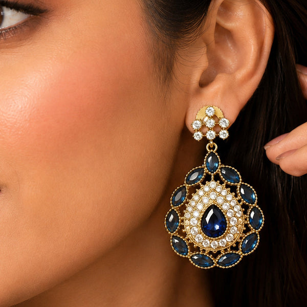 Royal Victorian Blue Stone Drop Earrings – AAA Quality AD Brass Jewelry