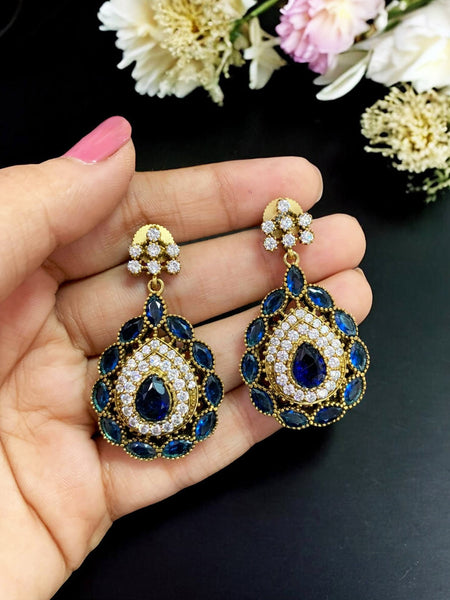 Royal Victorian Blue Stone Drop Earrings – AAA Quality AD Brass Jewelry