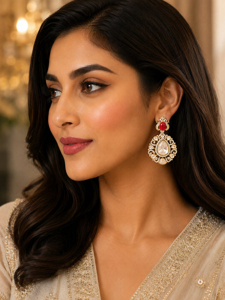 Elegant Victorian Peacock Polki Stud Earrings – AAA Quality AD & Moissanite
