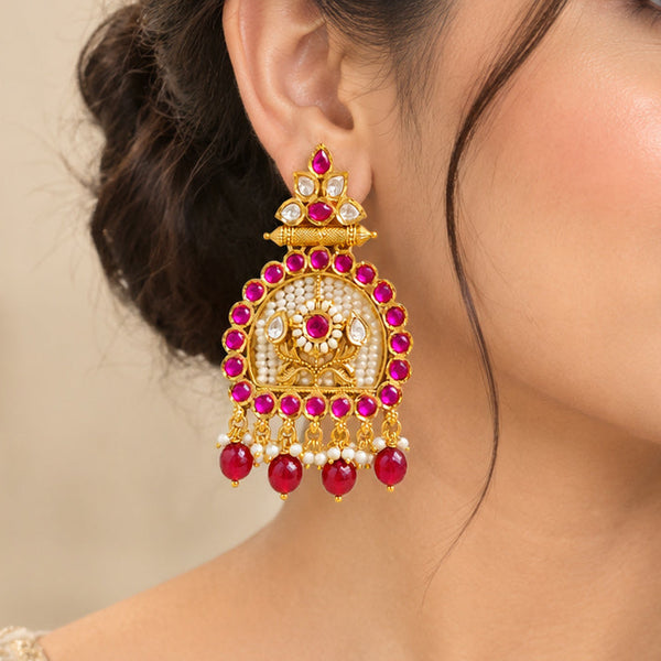 Luxury High-End Kemp Chandbali Earrings in Antique Gold Plated Brass with AAA Quality AD Stones