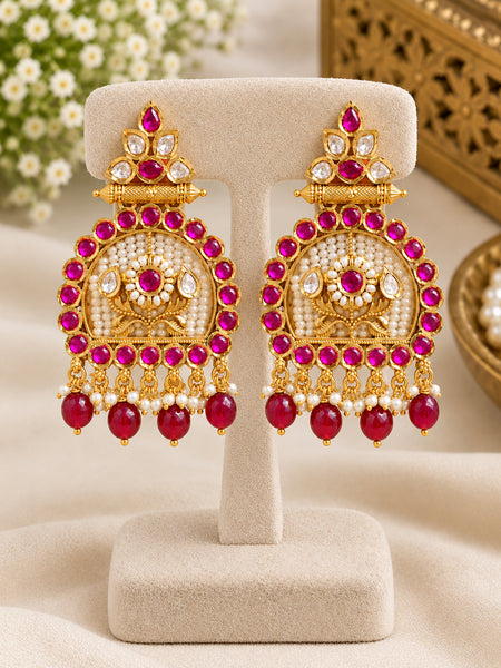 Luxury High-End Kemp Chandbali Earrings in Antique Gold Plated Brass with AAA Quality AD Stones