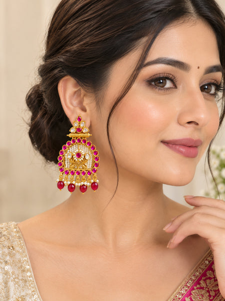 Luxury High-End Kemp Chandbali Earrings in Antique Gold Plated Brass with AAA Quality AD Stones