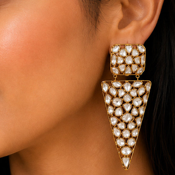 Luxury Golden Polki Statement Drop Earrings – AAA Quality AD & Moissanite