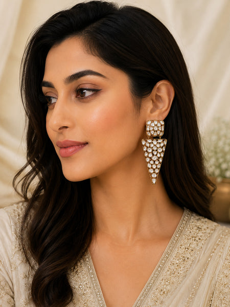 Luxury Golden Polki Statement Drop Earrings – AAA Quality AD & Moissanite