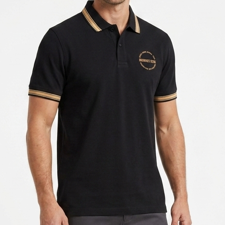 Men  Black Polo T-Shirt with Contrast Collar and Sleeve Trim