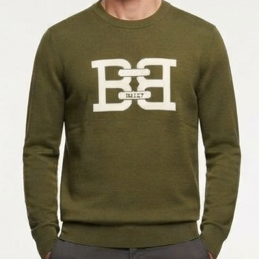 Premium Olive Green Crew Neck Sweater – Stylish Logo Knitwear