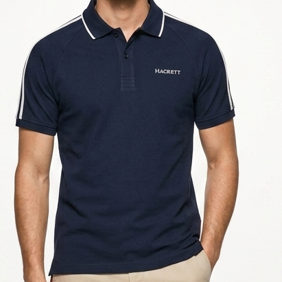 Men's Navy Blue Signature Polo T-Shirt with Contrast Shoulder Stripes