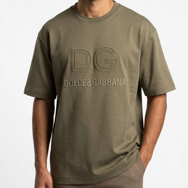 Premium Olive Green Logo Oversize T-Shirt Minimal Luxury Style