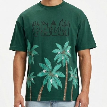 Premium Men’s Dark Green Palm Tree Graphic Oversized T-Shirt