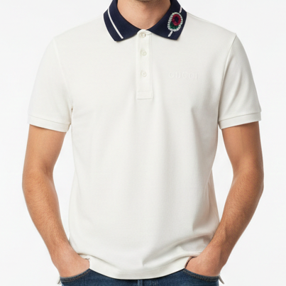Premium Cream Polo Shirt with Navy Signature Collar Luxury Smart Style