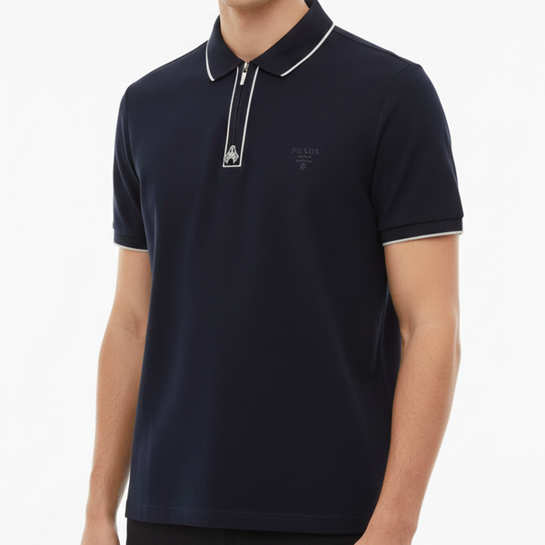 Men’s Premium Zip Neck Polo Navy  blue T-Shirt