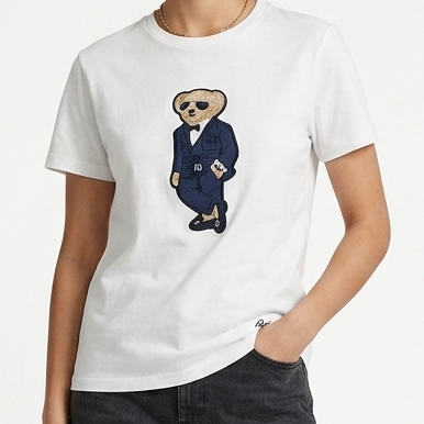 Women’s Premium White Embroidered  Bear Trendy  T-Shirt Collection