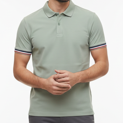 Men’s Premium Sage Green Polo T-Shirt Classic Fit with Tipped Sleeves