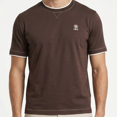 Premium Men's Brown Contrast Trim Crew Neck T-Shirt – Soft, Stylish & Everyday Comfort