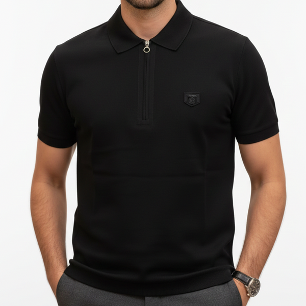 Luxury Black Zip-Neck Polo T-Shirt – Sleek & Modern Style