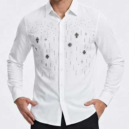 Luxury White Embellished Premium Regular Fit Formal Shirt for Men