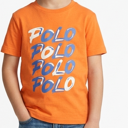 Kids Orange Graphic Print T-Shirt with “Polo” Text Design