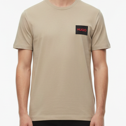 Luxury Regular Fit Crew Neck Tee with Contrast Red Patch