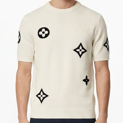 Premium Cream  Monogram Knit T-Shirt