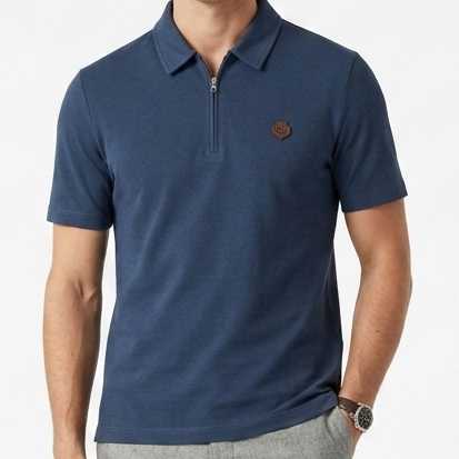 Premium Classic Navy Blue  Half-Zip Polo Shirt