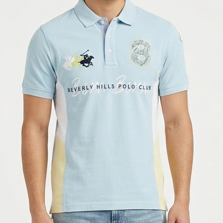 Men's Premium Colorblock Polo T-Shirt – Sky Blue Casual Fit