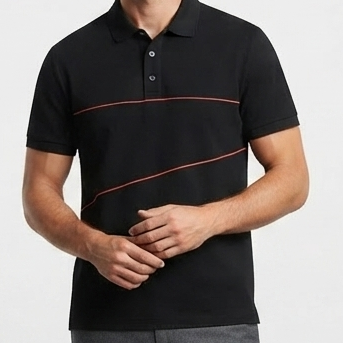 Men's Premium Black Polo T-Shirt Regular Fit Casual Polo with Modern Stripe Design