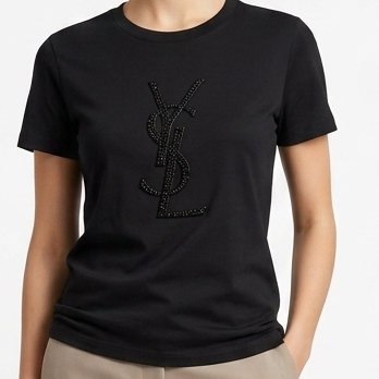 Women's Premium Black Rhinestone Logo T-Shirt