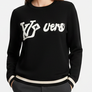 Women Black Pullover with Bold Graphic Design