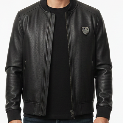 Men’s Premium Black Leather Bomber Jacket Classic & Stylish Look
