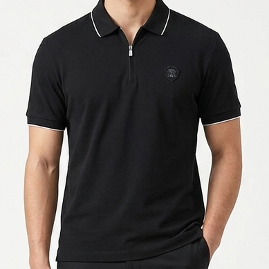 Premium Half-Zip Polo T-Shirt with Contrast Collar Detail