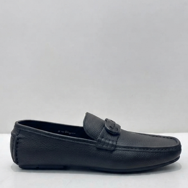Men Premium Black Leather Loafers with Signature Buckle