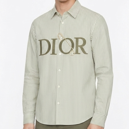 Men Premium Olive Green Striped Full Sleeve Casual Shirt with Chest Graphic Detail