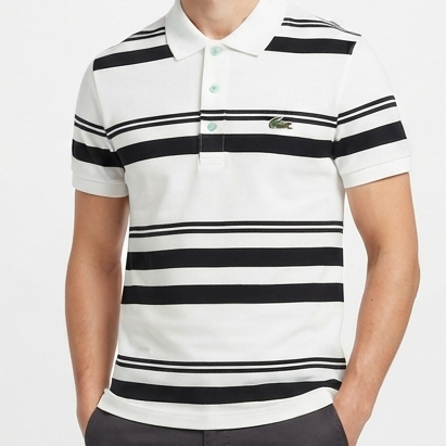 Premium White & Black Striped Polo T-Shirt – Stylish Casual Wear