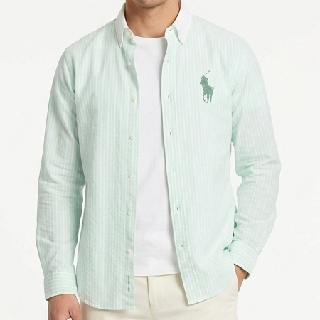 Men’s Premium Mint Green Striped Casual Shirt