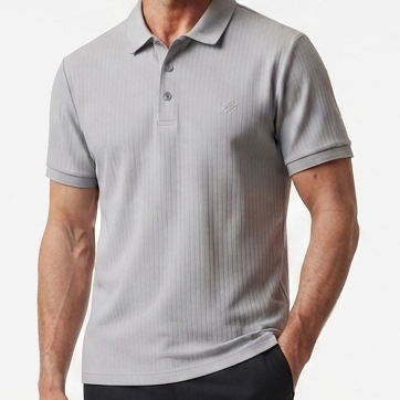 Men’s Grey Ribbed Polo T-Shirt – Stylish Smart Casual Wear
