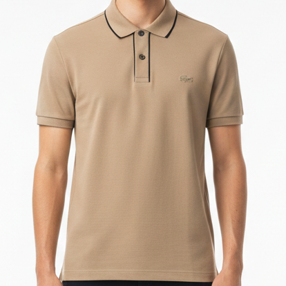 Men’s Premium Beige Polo T-Shirt Regular Fit with Contrast Collar Detail