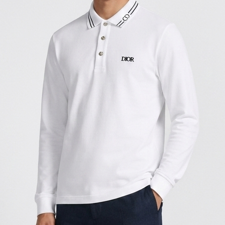 Premium White Long Sleeve Polo Shirt for Men – Elegant Designer Style