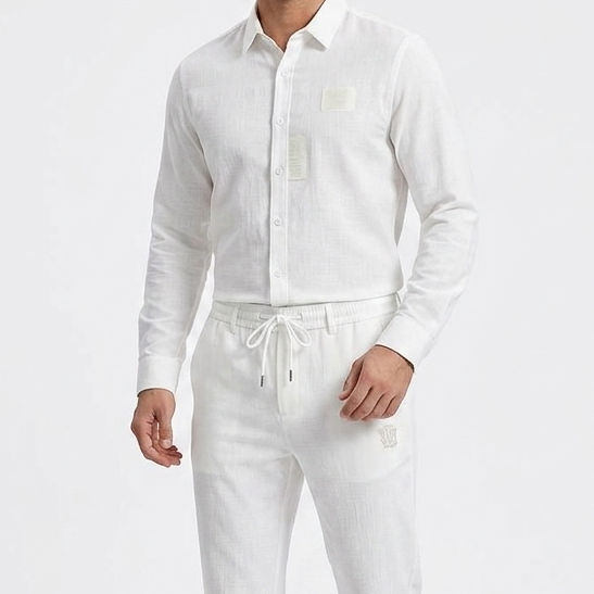 Luxury White Linen Shirt & Trouser Co-Ord Set for Men
