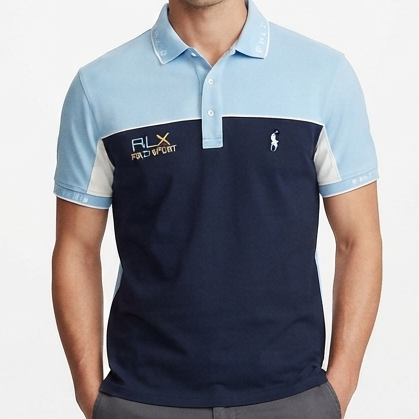 Men’s Stylish Blue & Navy Color-Block Polo T-Shirt