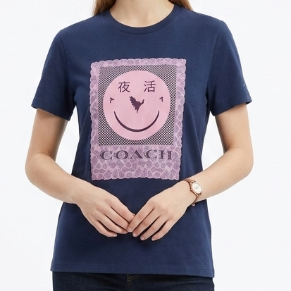 Premium Navy Blue Graphic T-Shirt with Trendy Smile Print