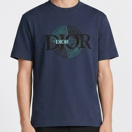 Men's Luxury Designer Navy Blue Casual Drop Shoulder Tee