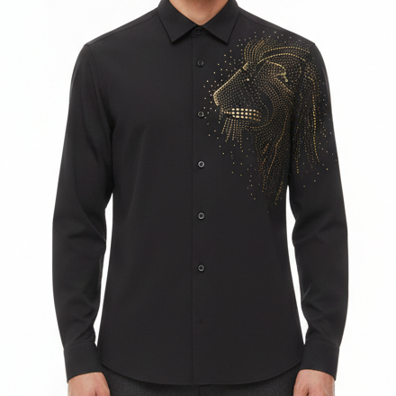 Luxury Black Designer Shirt with Gold Lion Artwork  Premium Fashion Style