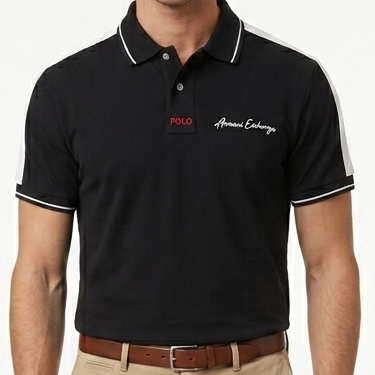 Men Premium Black Polo Shirt with Contrast Collar & Embroidered Logo