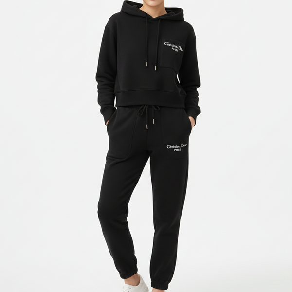 Luxury Black Women’s Hoodie & Jogger Tracksuit Set