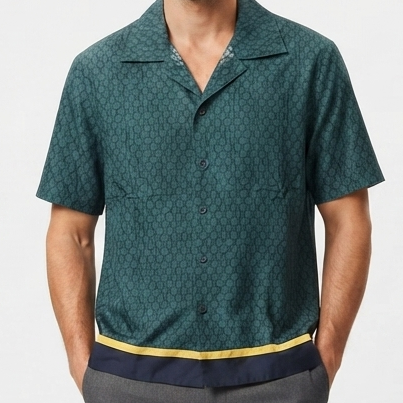 Men Premium Geometric Print Cuban Collar Half Sleeve Casual Shirt