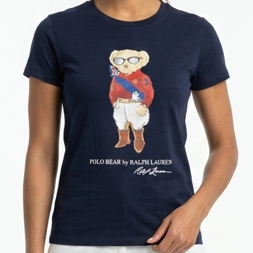 Premium Polo Bear Graphic Navy Blue T-Shirt for Women