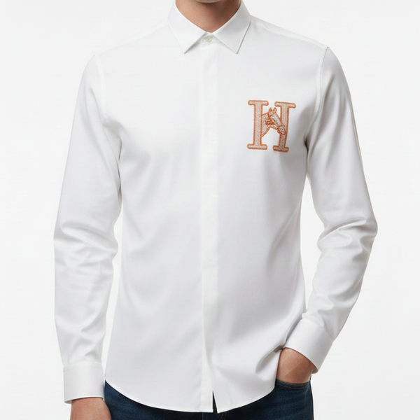 Men’s Luxury Designer White Shirt with Iconic “H” Logo