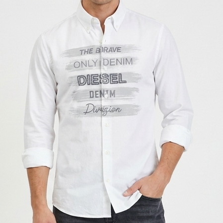 Men’s Premium White Graphic Printed Shirt Full Sleeve Button-Down Cotton Shirt